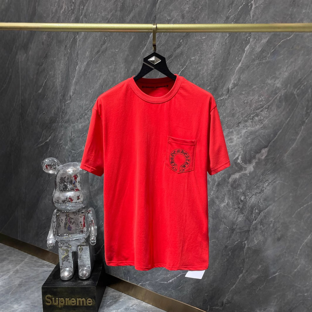 Y6SY Chrom**CH Red graffiti print round neck high street loose short sleeve shirt T T-shirt Couple S