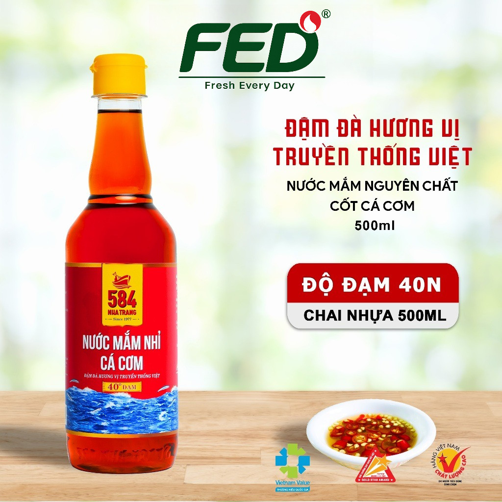 Nước Mắm 584 Nha Trang 40 Độ Đạm - Nước Mắm Truyền Thống Chai Nhựa 500ml, N0540 - FED