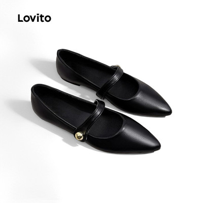 Lovito Giày Bệt Mary Jane Cổ Điển Thanh Lịch Đơn Giản Kiểu Hàn Quốc Màu Đen Trắng Chất Liệu Da Mềm Mại Thoải Mái Dành Cho Nữ Phù Hợp Cho Công Sở LFA69084