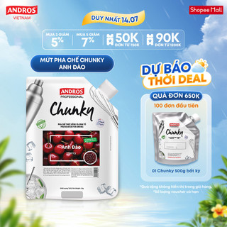 Mứt trái cây pha chế anh đào - có miếng trái cây thật - nguyên liệu pha chế - andros chunky - 1kg