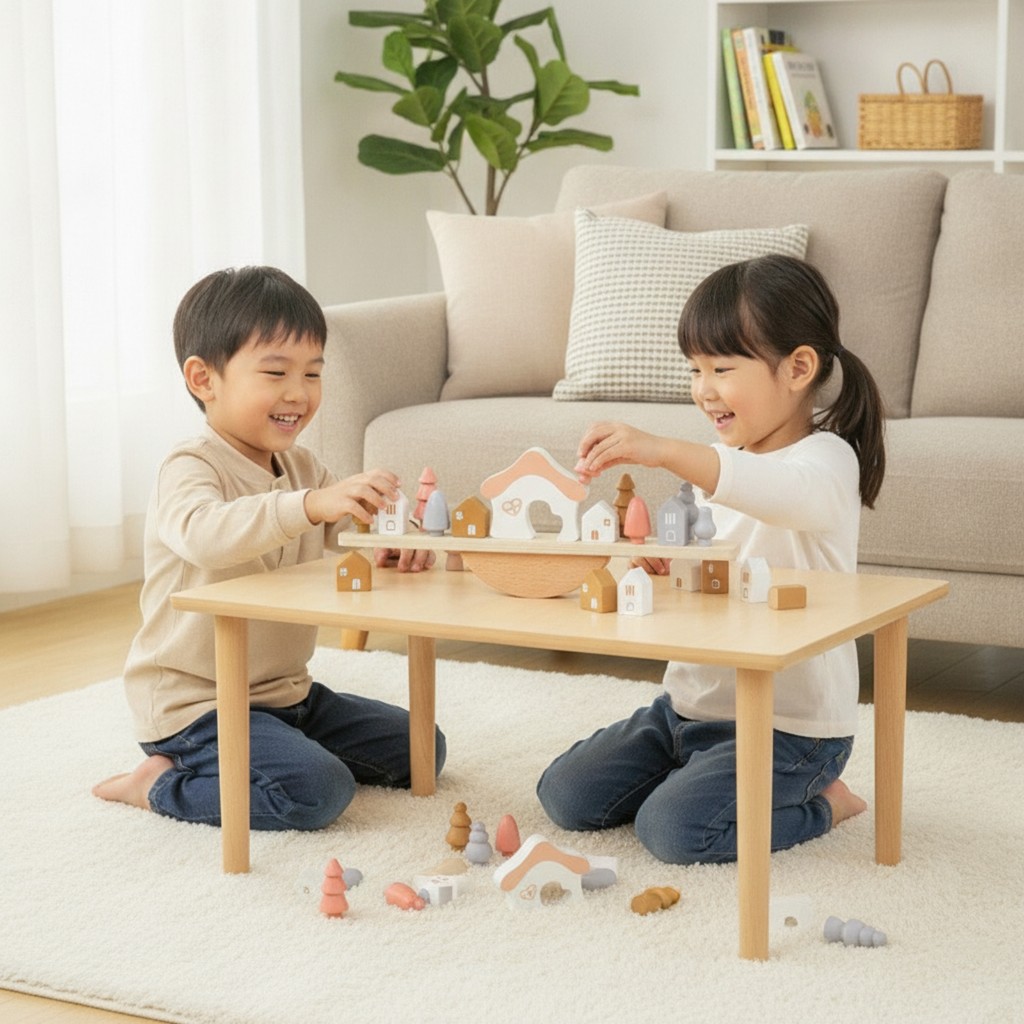 Trò chơi cân bằng gỗ Pastel Wobble Board có khối Bảng cân bằng gỗ Gỗ tự nhiên cho trẻ mới biết đi, p
