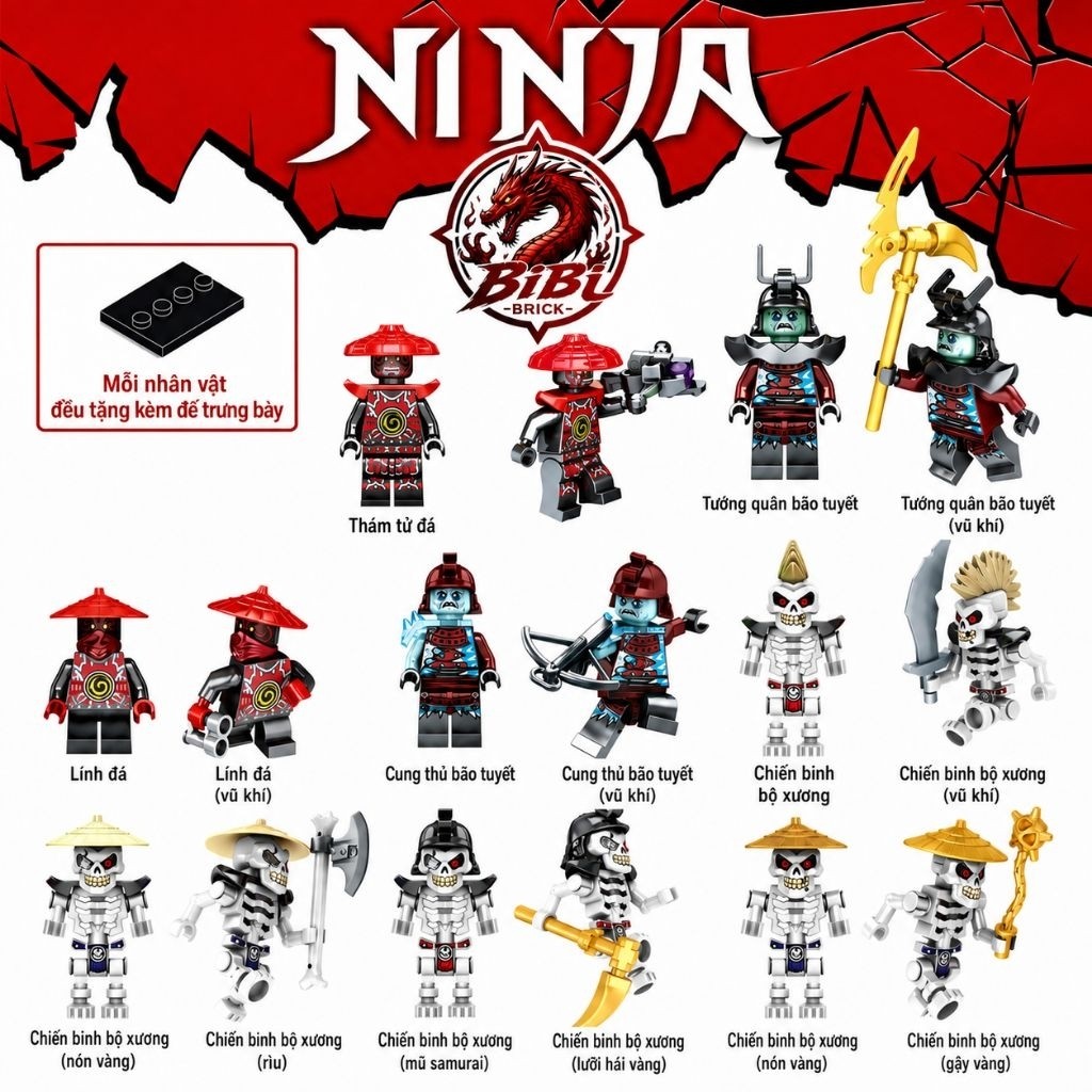 [IN LƯNG]Mô Hình Nhân Vật Ninjago Lính Đá,Lính Xương-Minifigures Ninjago Pilot,season 2