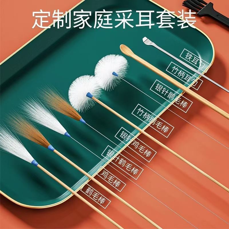 Bộ Dụng Cụ Chọn Tai Ear Picking Ear Picking Ear Picking Goose Feather Stick Buckle Feather Full Set 