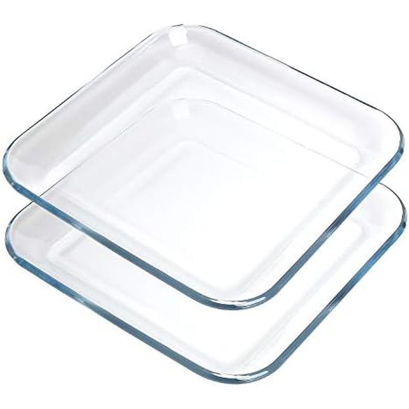 FOYO Oven Basics Glass Plate Set, Square Tempered Glass Serving Plates Pie Plate Salad Plates - 10" 