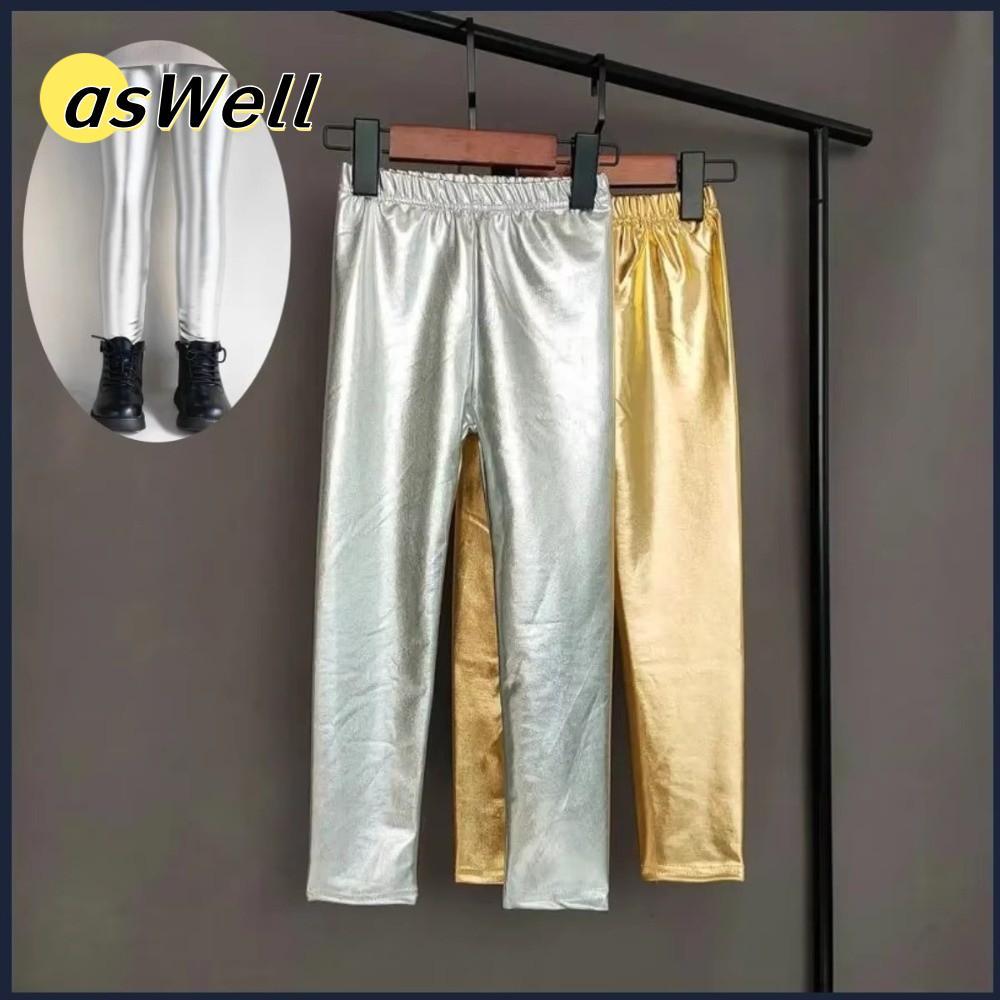 Quần ASWELL, Quần legging co giãn giả da cho trẻ em, Quần bút chì bạc thời trang trẻ em