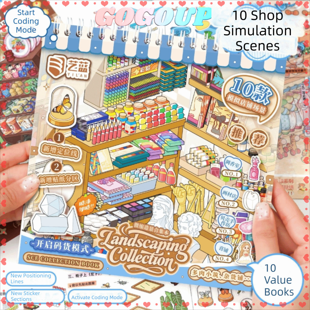 GOGOASDGRF Sticker Book, Store Series 30 Tờ Mini Scene Sticker, Minh họa tinh tế PET Die-cut Shop Sc
