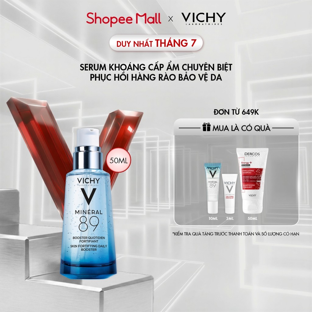 Serum khoáng “quốc dân” giúp phục hồi và cấp ẩm chuyên biệt Vichy Mineral 89 50ml, chống đa tác nhân làm suy yếu da
