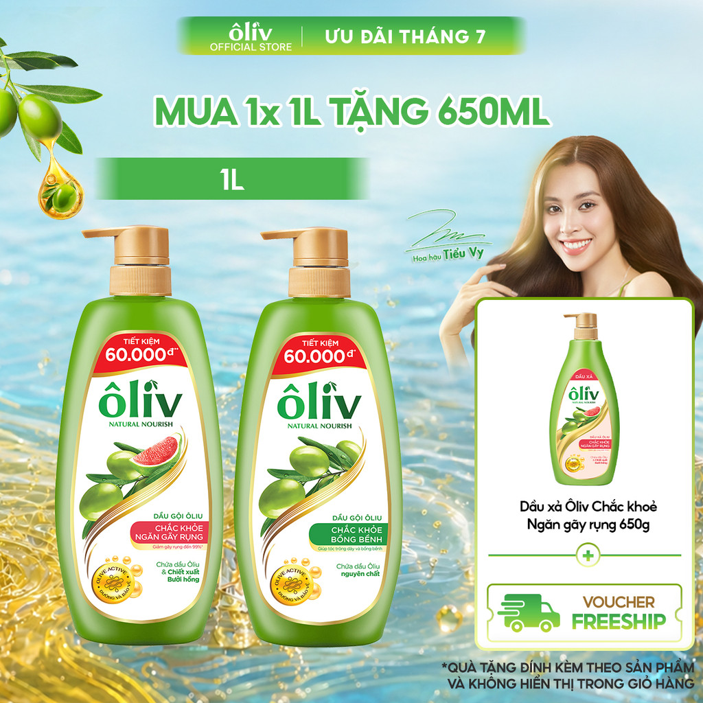 [VOUCHER SVIP 20%] Dầu Gội ÔLIV Ngăn Gãy Rụng/Chắc Khỏe Bồng Bềnh 1L Tặng Dầu Xả Ngăn Ngừa Gãy Rụng 