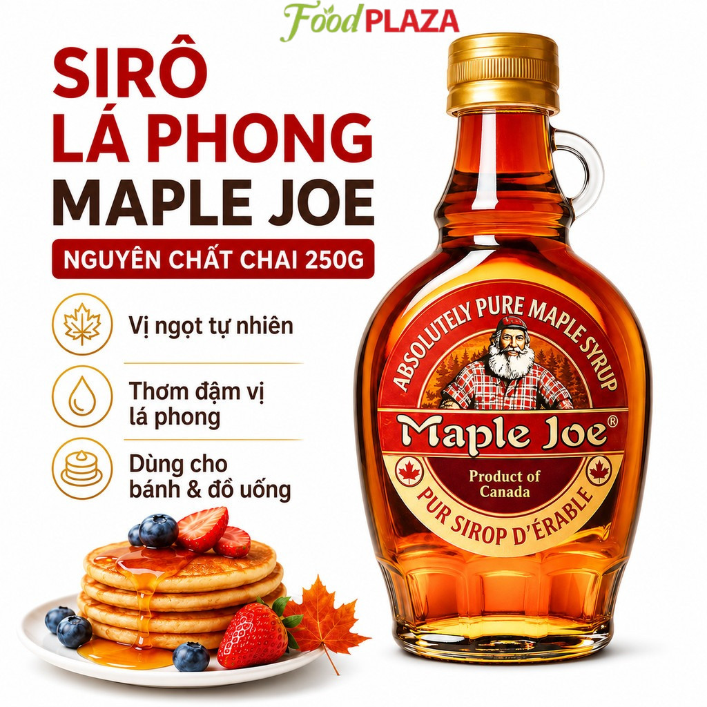 Sirô Lá Phong Maple Joe Nguyên Chất 250G, Maple Syrup Tự Nhiên Thơm Ngon Cho Pancake, Waffle, Bánh N
