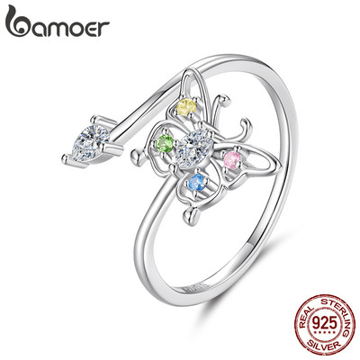 Bamoer Bạc 925 Mở Nhẫn Có Thể Điều Chỉnh Kích Thước Bướm Trang Sức Quà Tặng Cho Nữ