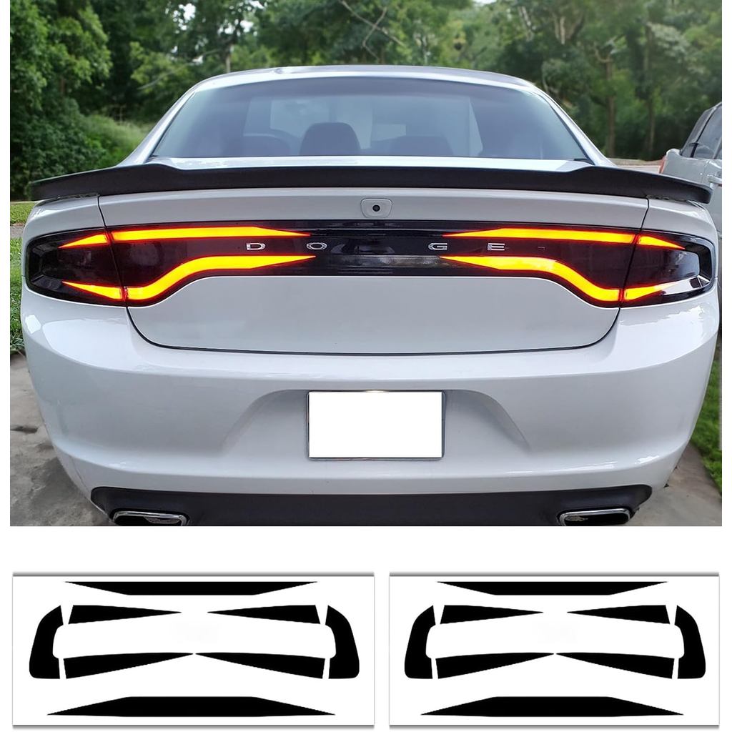 Xinghe cho Dodge Charger 2015-2024 Đuôi Light Race Track Bat Vinyl Overlay Decal Cover Gloss Black, 