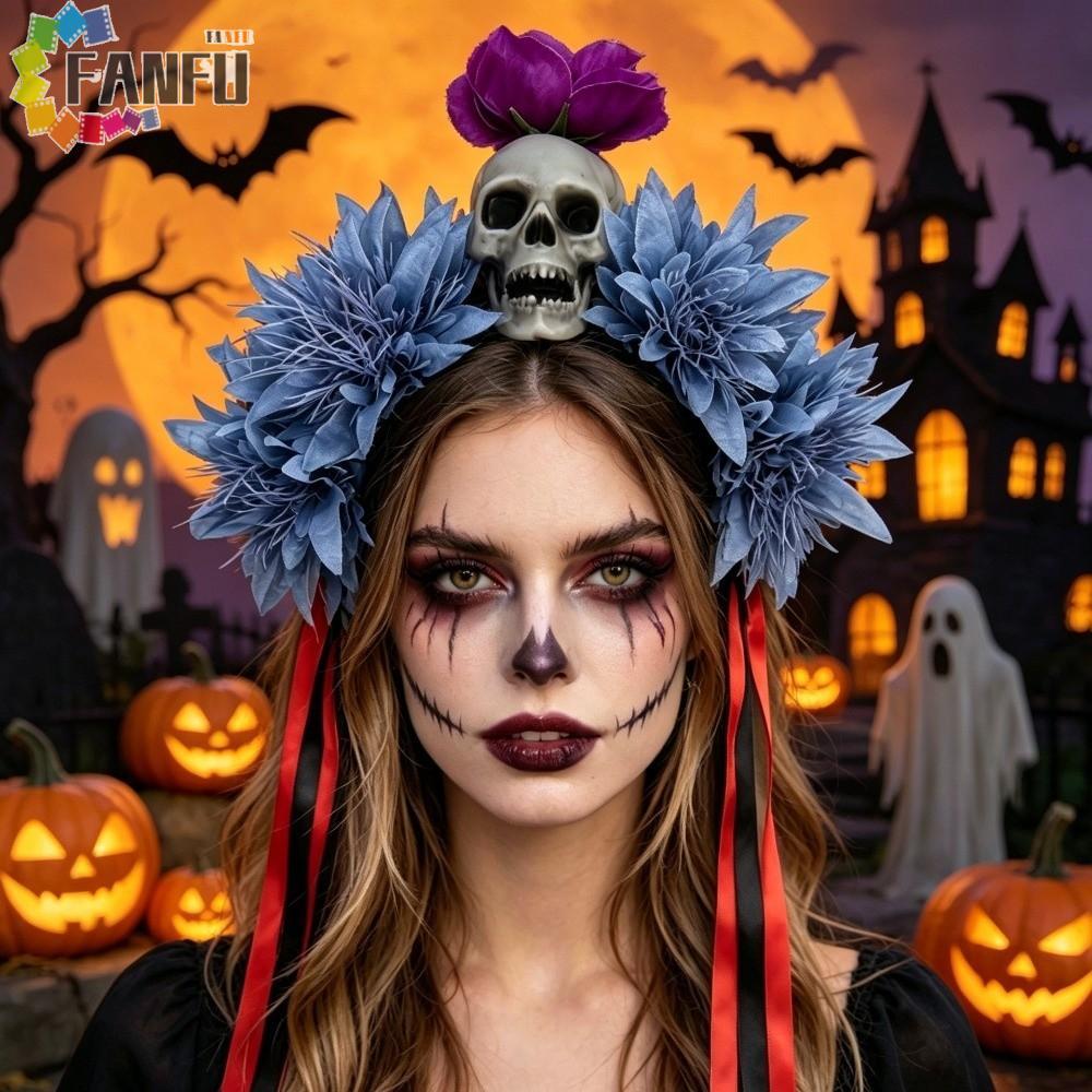 FANFUZOUZU Halloween Băng Đô, Đầu Lâu Nhện Hoa Đáng Sợ Halloween Đầu Lâu Băng Đô, Mũ Đội Đầu Hoa Mô 