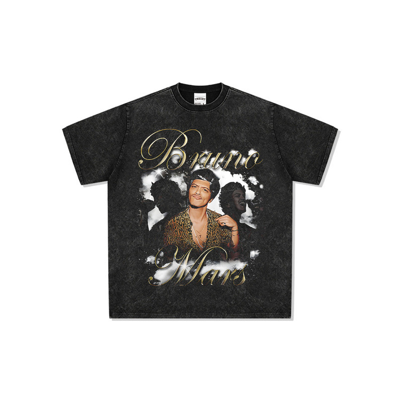 Xuyên Biên Giới Retro Bruno Mars Bruno Mars In Hình Áo Thun Ngắn Tay Giặt Nặng Rời Cổ Tròn