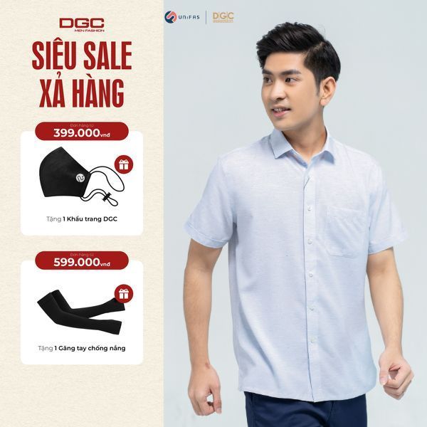 Áo sơ mi ngắn tay nam DGC Dáng suông Smart Casual, Chất Vải Thoáng Mát - SASNBC08M