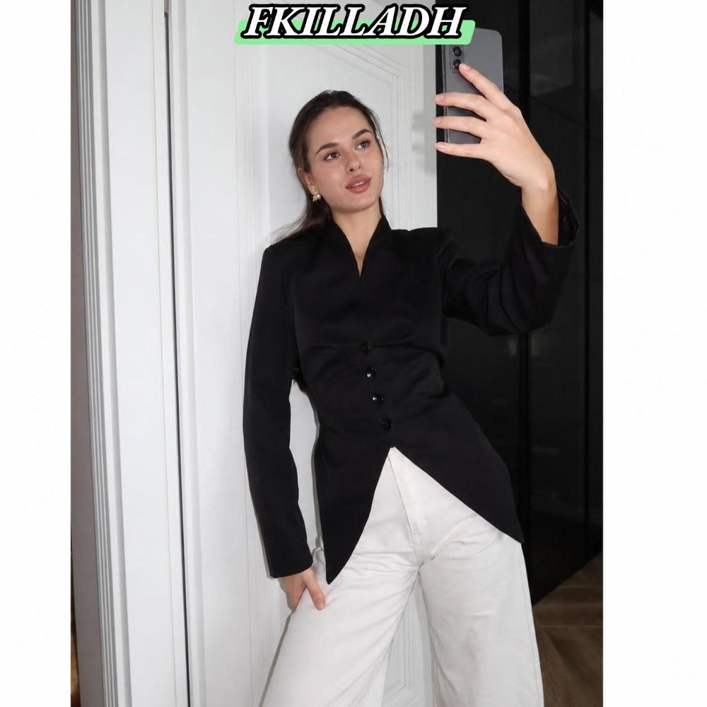 Bộ đồ Blazer nữ IFKILLA, Cổ chữ V Trọng lượng nhẹ Thắt lưng Cinch Blazer, Mùa thu đông Thanh lịch Đư