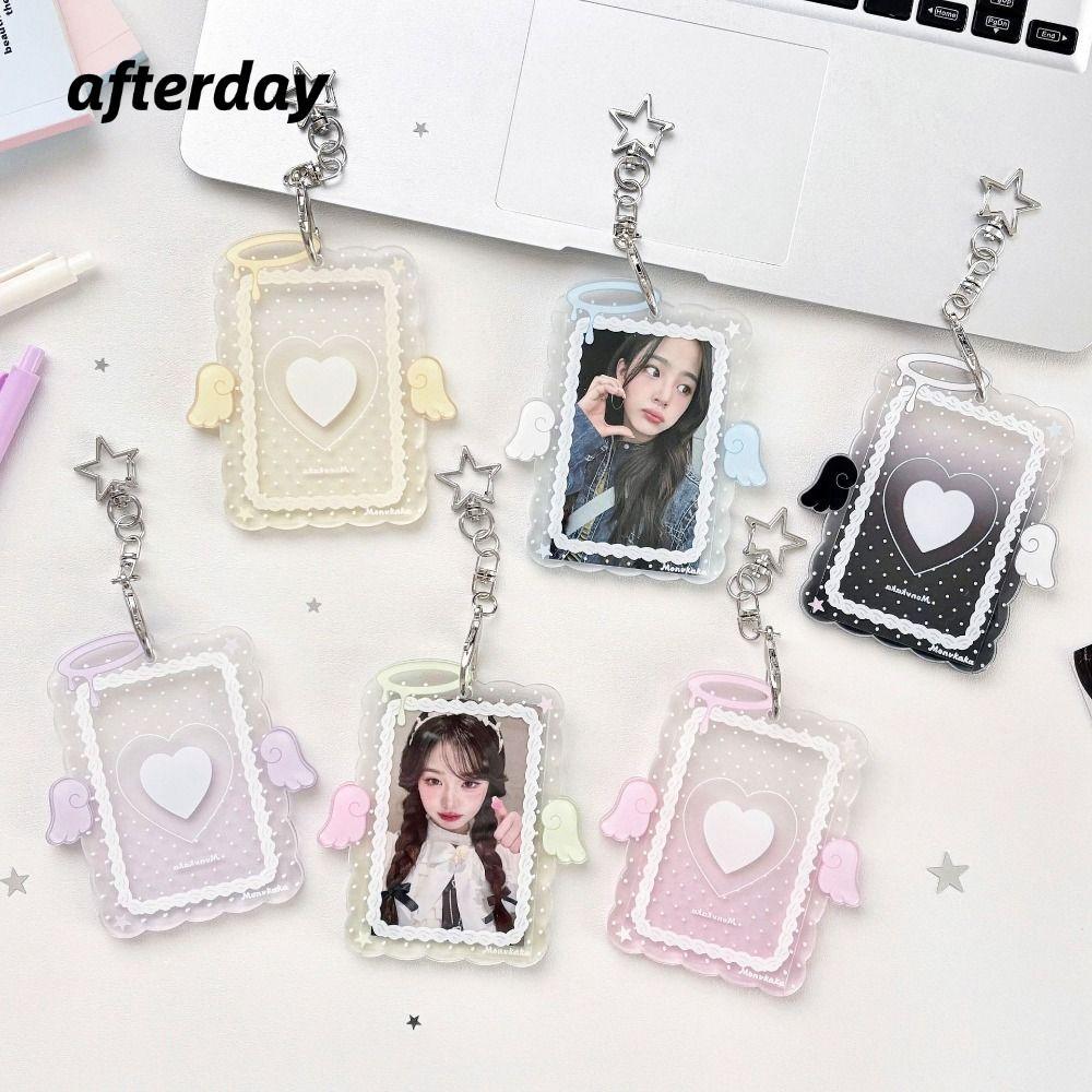 AFTERDAY568 Hộp đựng Photocards Kpop, Hộp đựng thẻ Acrylic đôi cánh thiên thần đầy màu sắc, Vỏ thẻ I