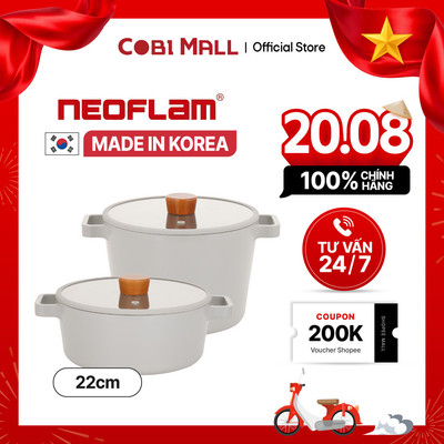 Nồi Hàn Quốc Neoflam FIKA Reserve 22cm, Đáy Từ Toàn Bộ, Nắp Kính - Xanh Xám