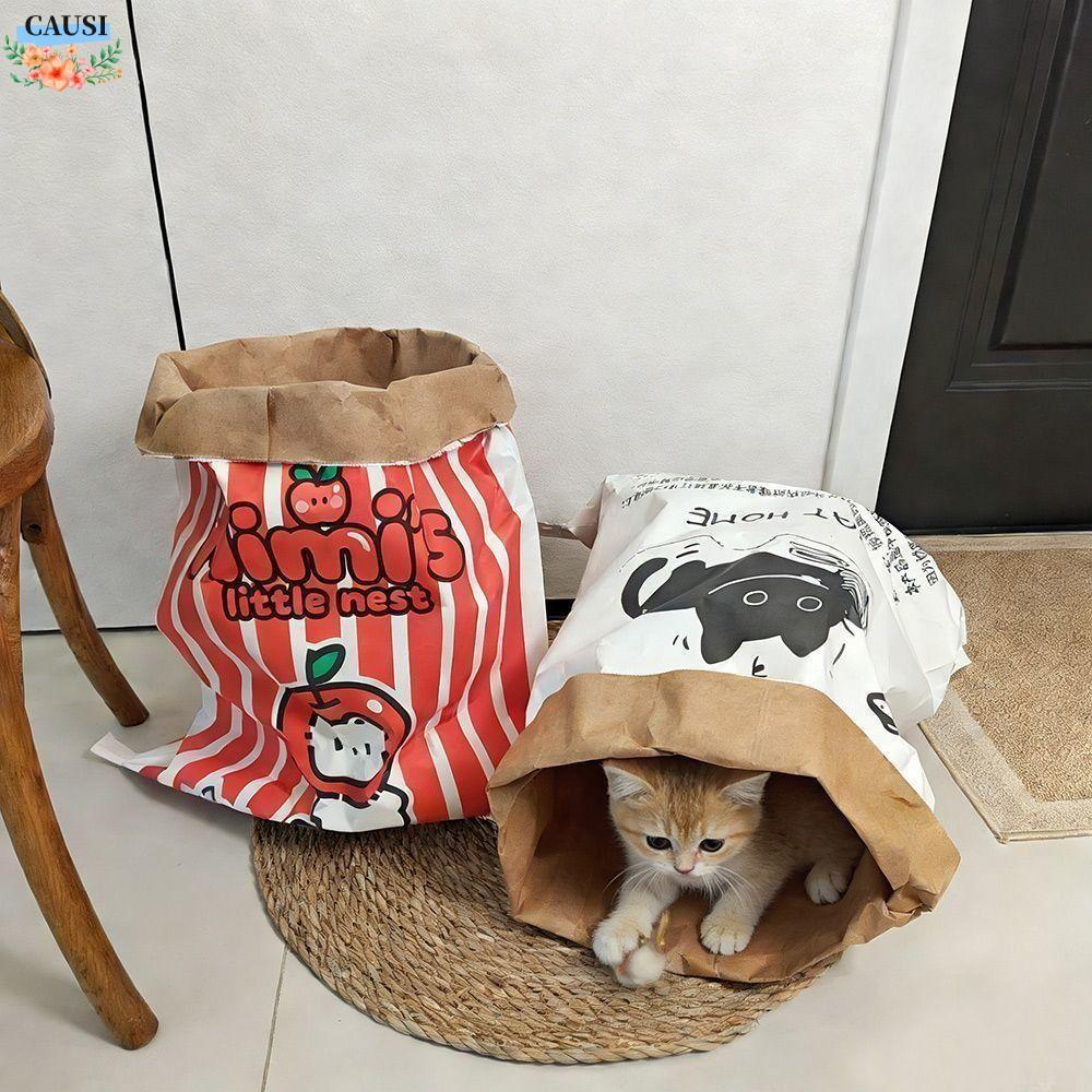 CAUSI Kraft Paper Cat Toy, Chew Sound Kraft Paper Tunnel, Câu đố ẩn tìm dễ thương Giải nén Thức ăn ẩ