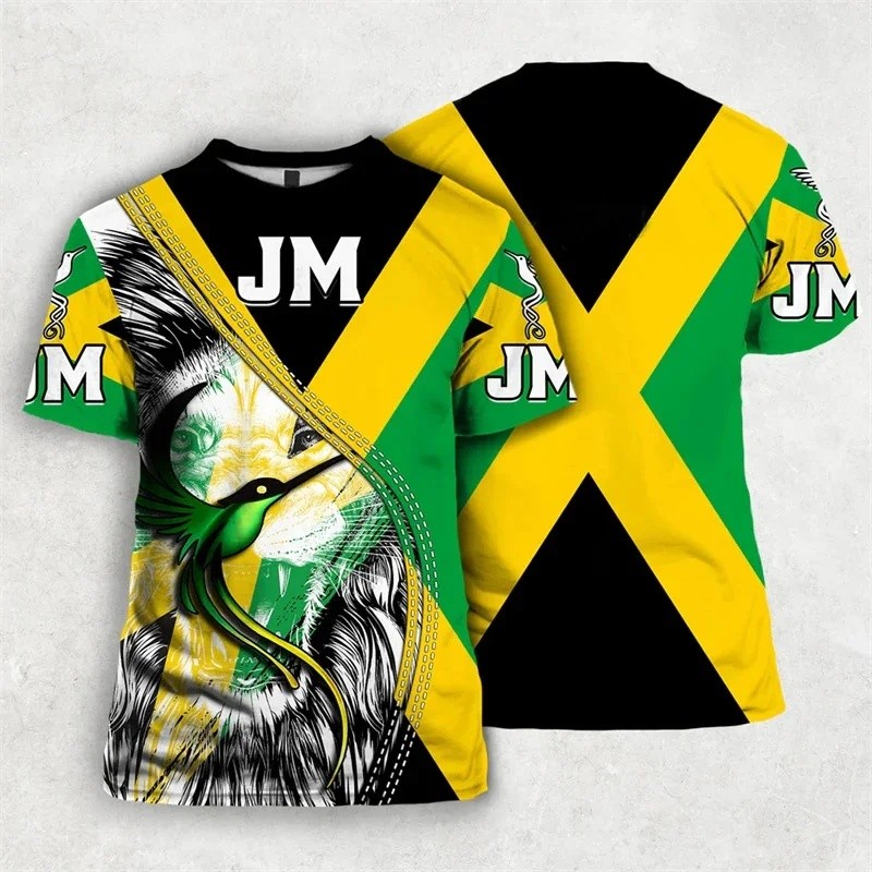 Jamaica Cờ Đồ Họa Áo Cho Nam Jamaica Quốc Huy 3D In Hình Tay Ngắn Mùa Hè Dạo Phố Áo Cổ Tròn Top Tee