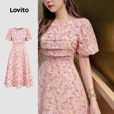 Đầm nữ Lovito hồng xuân hè xếp ly phong cách thường ngày L183ED1014