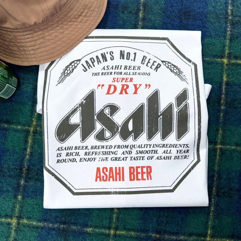 Asahi Bia Áo Thun Asahi Bia Nhuộm In Chữ Thoáng Khí In Cotton Nguyên Chất Nam Nữ Áo Size Lớn Tay Ngắ