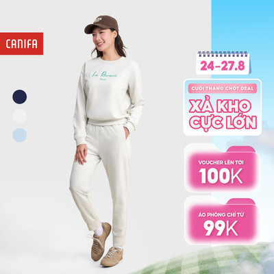 Bộ quần áo nỉ vòng lông nữ cotton USA có hình in CANIFA 6ST25W001