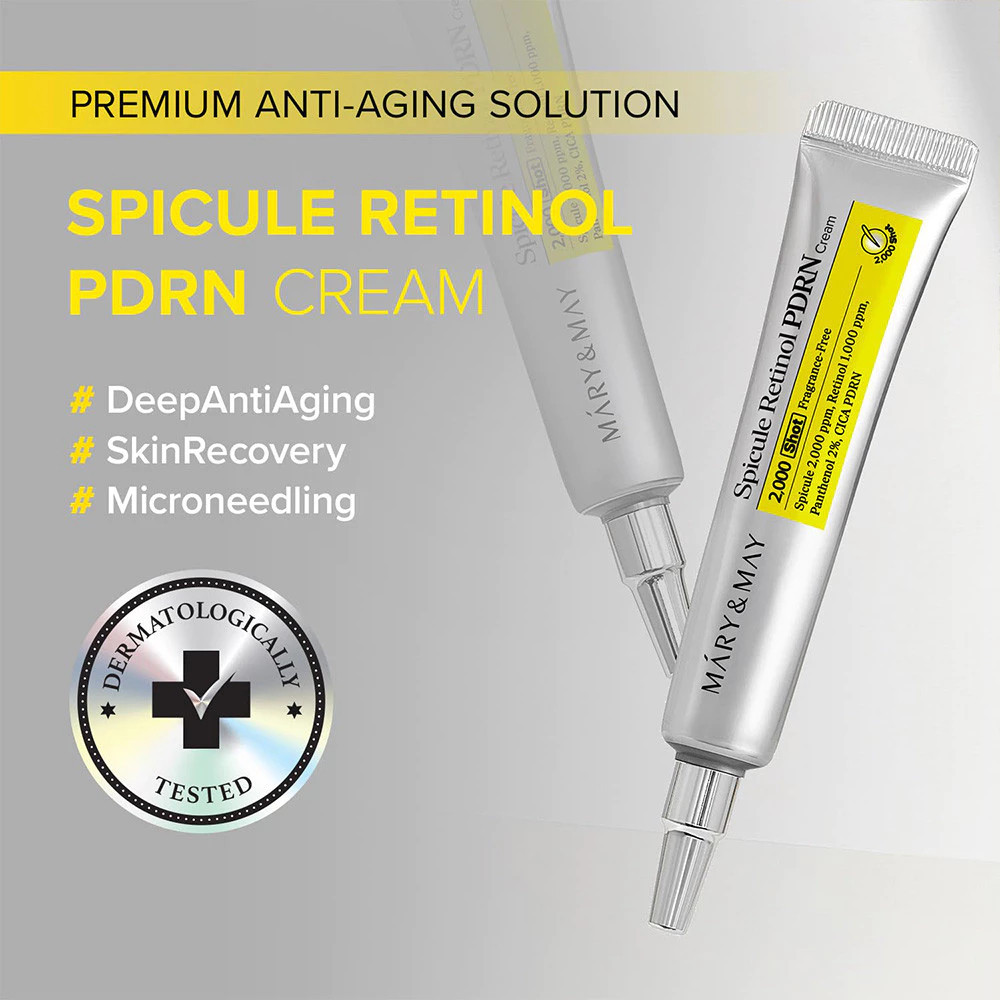 Kem Mary&May Spicule Retinol PDRN 15g - chứa 200.000 Spicule & Nano Retinol, thấm sâu, căng bóng, se