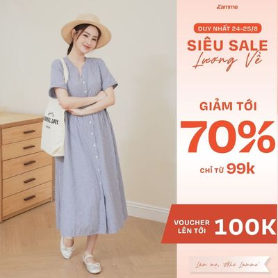 Váy suông, đầm bầu suông OXFORD Dress chất liệu thô mềm cao cấp cổ V có tay, nhẹ nhàng và thoáng mát L'amme