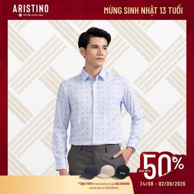Áo sơ mi nam dài tay ARISTINO Regular Fit, màu xanh biển kết hợp họa tiết in trẻ trung, lịch lãm - ALS07802
