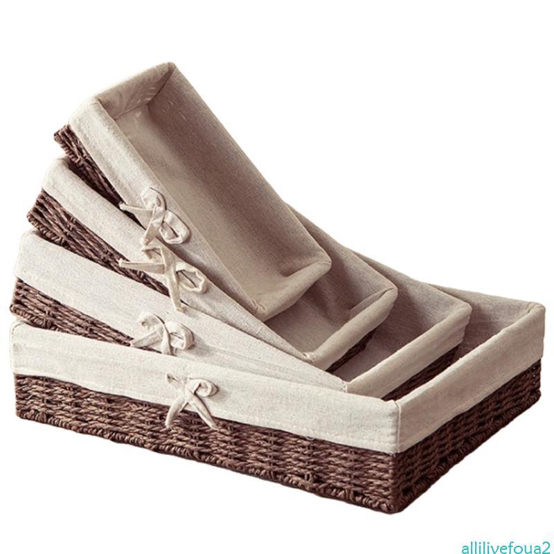 Rustic Wicker Fruit Storage Basket Faux Rattan Woven Rectangular  Organizer