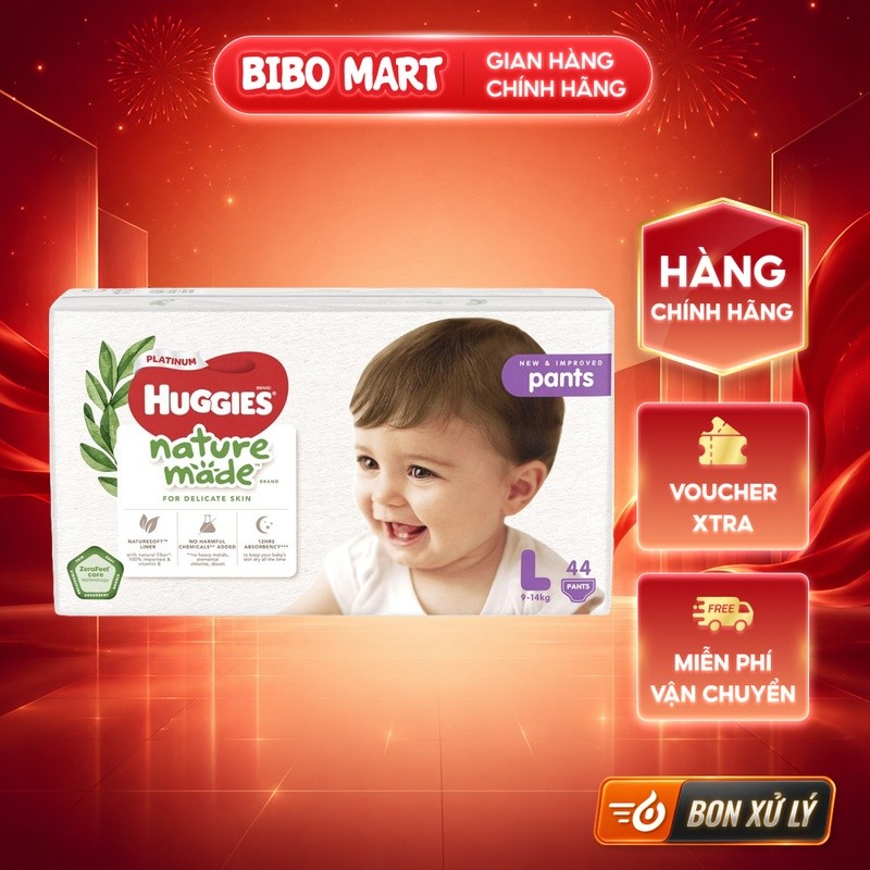 [NEW] Tã - Bỉm quần Huggies Nature Made size L 44 miếng (9-14kg) - BM003.1