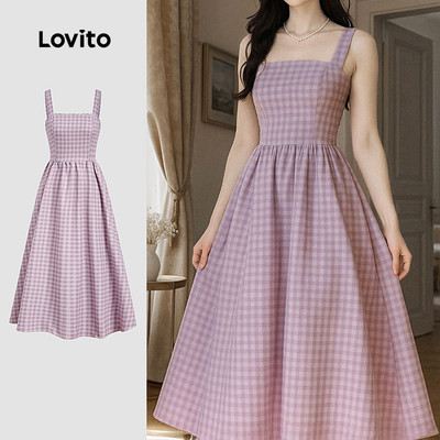 Lovito thanh lịch Đầm Dáng Suông Mùa Xuân/hè Khóa Kéo Màu Tím Nhạt Dành Cho Nữ L177AD110