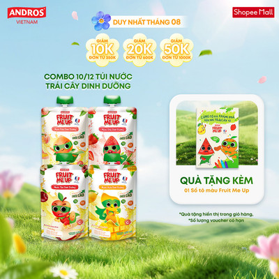 Combo 10 & 12 Túi Nước Trái Cây Dinh Dưỡng - Làm Từ Nước Ép Thật - ANDROS FRUIT ME UP - 150ml x 10/150ml x 12