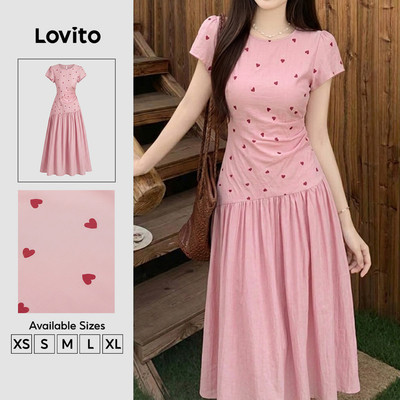 (New Arrival) Lovito Đầm hồng mùa xuân/hè bất đối xứng vải may ghép vải cho nữ LK7ED959