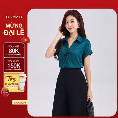 Áo Sơ Mi Nữ GUMAC Tay Ngắn Xoắn Ngực Chất Lụa Mềm Mát Thoải Mái Cả Ngày LAG05074