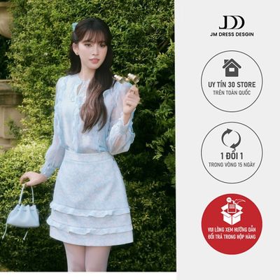 Set Áo Xuân Hè Cổ Tròn Phối Bèo Dọc 2T04.2601, Chân Váy Xuân Hè Dáng A Ngắn 2 Tầng Bèo 4S03.2601. Set Voan Tiểu Thư JM