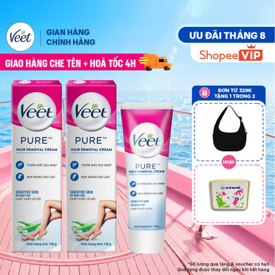 [HỎA TỐC 4H] Combo 2 hộp Kem tẩy lông Veet Pure cho da nhạy cảm, 100g/hộp tiết kiệm, công thức Pure cải tiến