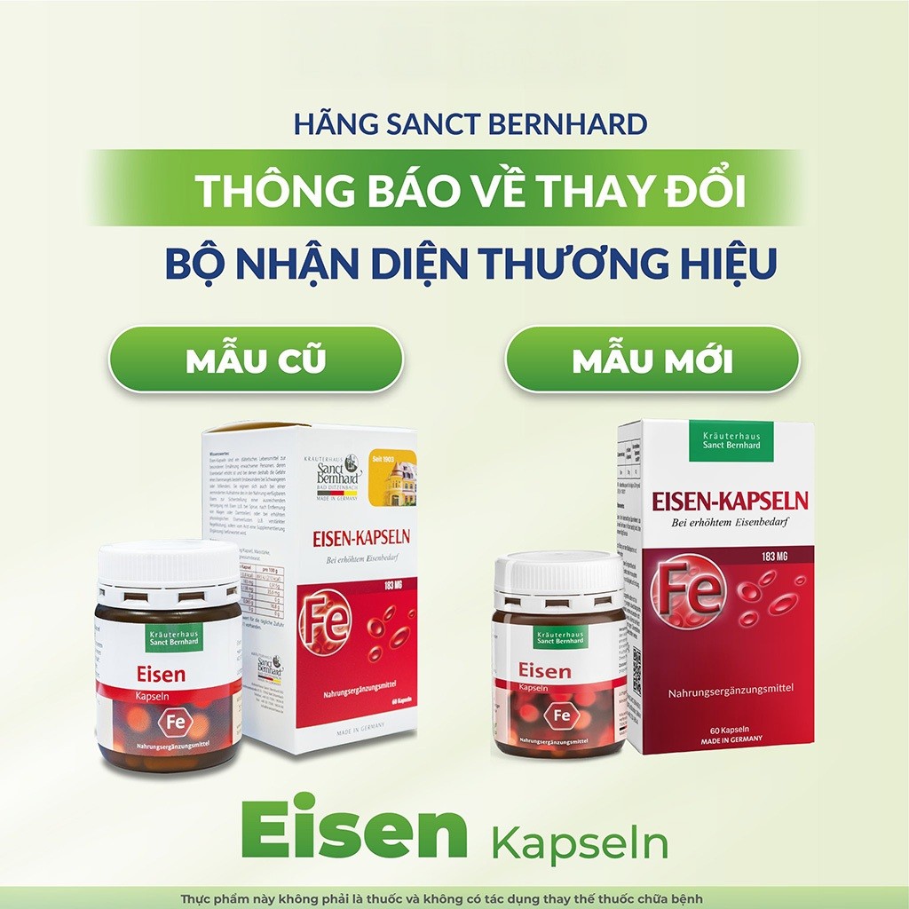 Sắt Hữu Cơ Cho Bà Bầu Sanct Bernhard Eisen Kapseln - Hỗ Trợ Giảm Nguy Cơ Thiếu Máu 60 Viên/Hộp