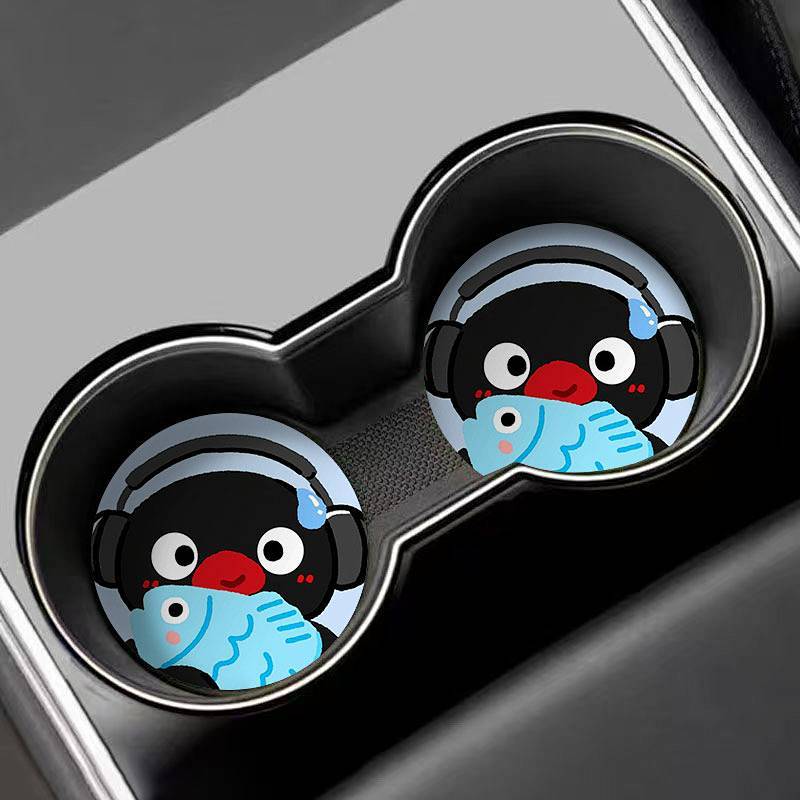 Pingu Penguin Car Coaster Car Cup Slot Storage Pad New Car Interior Decoration Thick Non-Slip ueWr