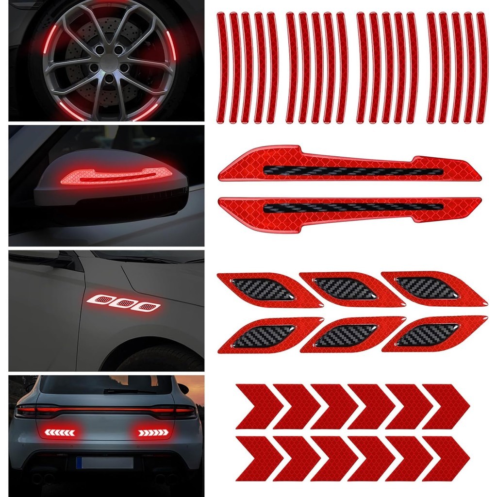 20 Miếng Dán Vành Bánh Xe Ô Tô Phản Quang Mạnh Mẽ, 2 Cái Decal Gương Chiếu Hậu, 6 Cái Hood Cản Decal