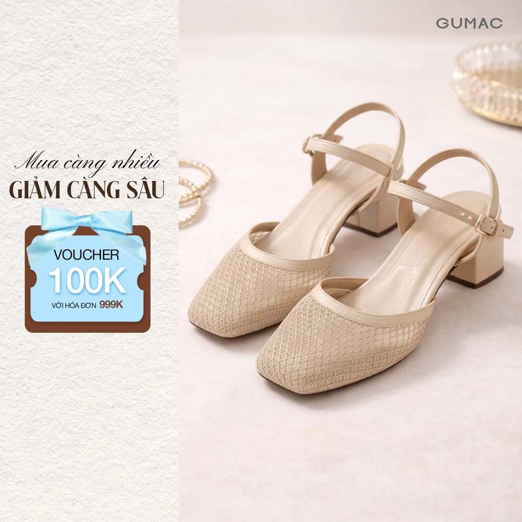 Giày Cao Gót Nữ GUMAC Phối Da Lưới Kèm Quai Ngang Trẻ Trung Thanh Lịch GG04099