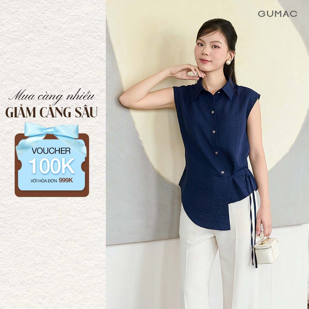 Áo Sơ Mi Nữ Kiểu Phom Rộng Vừa Cột Dây Eo Cách Điệu Thời Trang GUMAC AF11055