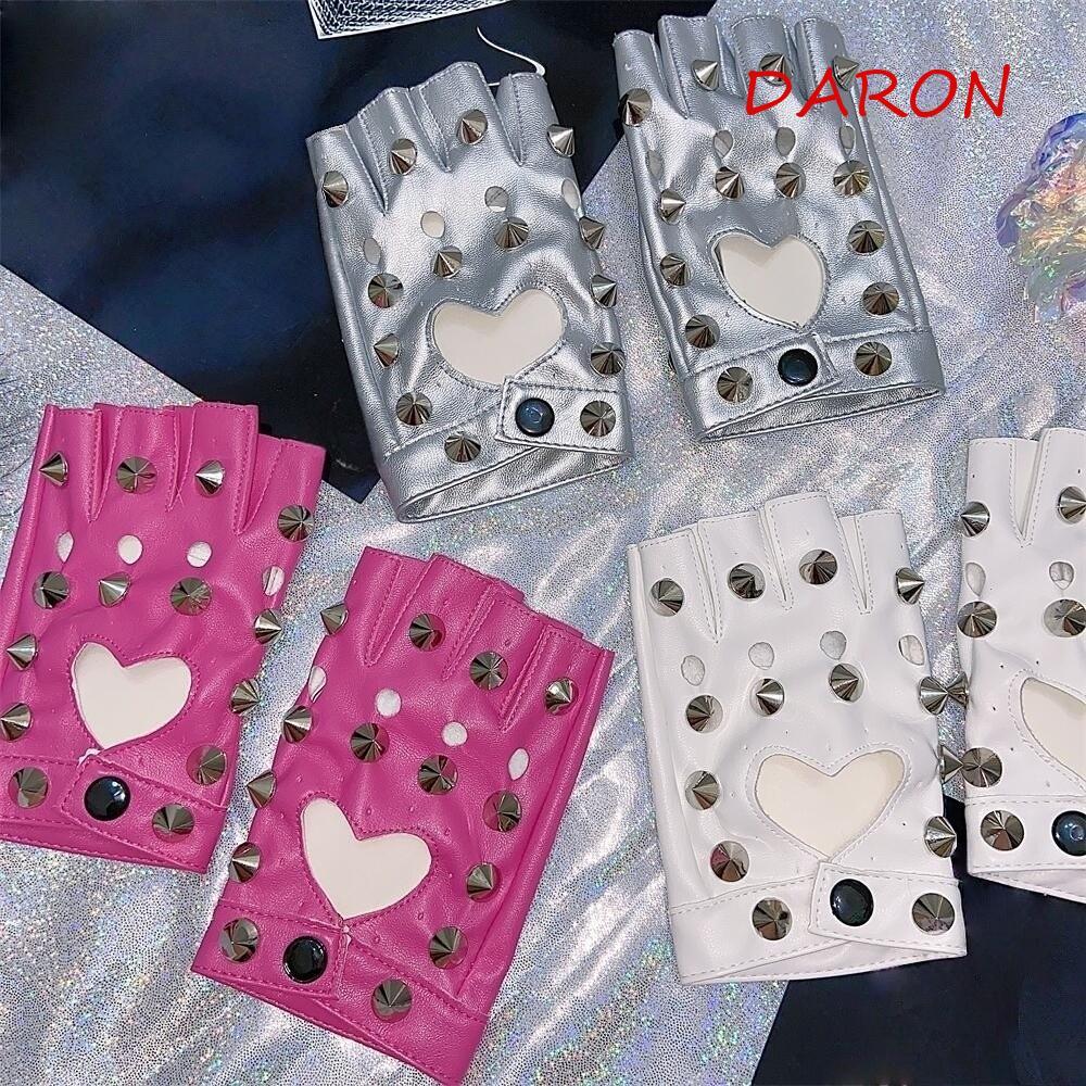 Găng Tay Đinh Tán DARON, Găng Tay Nửa Cổ Da PU Không Ngón, Cá Tính Y2K Da Báo Bằng Sáng Chế Hip-Pop 