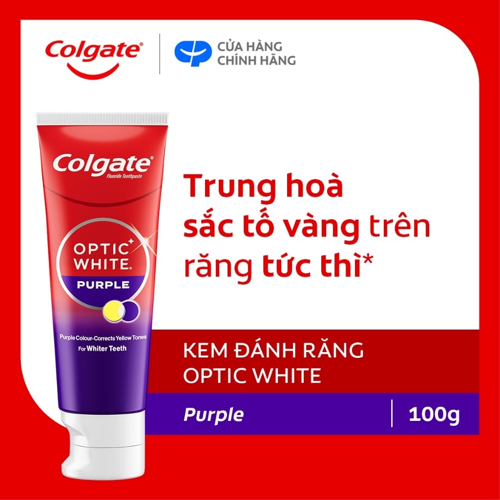 Kem Đánh Răng Colgate trắng răng Optic White Purple 100g công nghệ sắc tím, trung hòa ố vàng tức thì