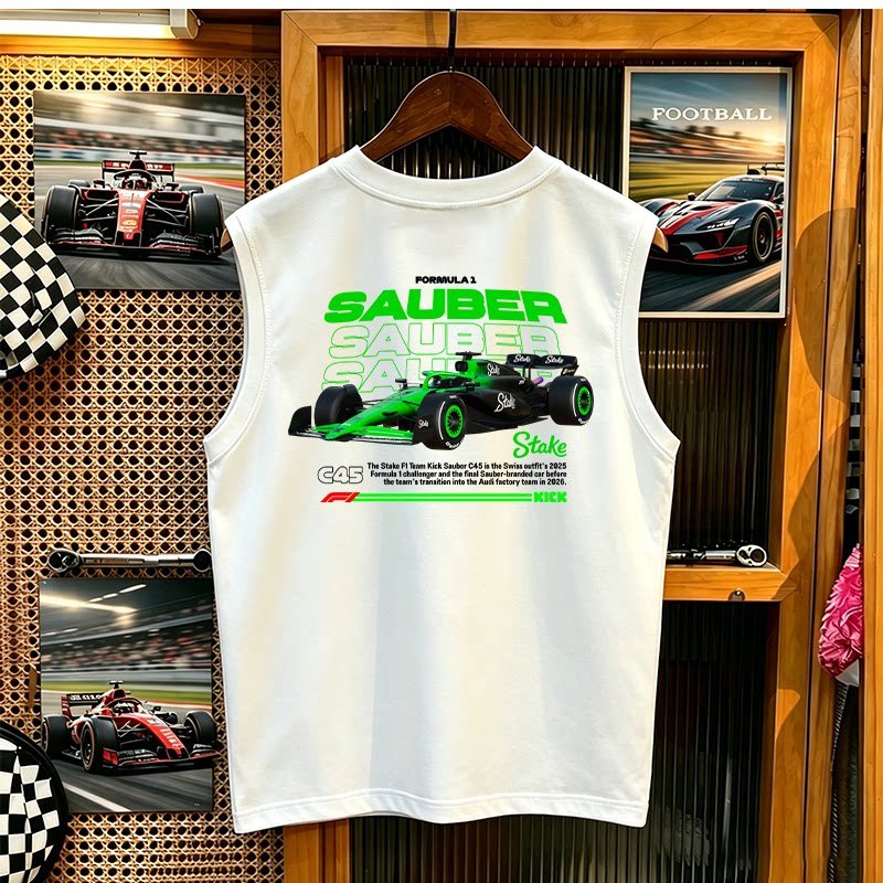 Sauber C45 Racing Họa Tiết In Hoa Kỳ Áo Vest 100% Cotton Cao Cấp Rời Nam Thể Thao Mùa Hè Áo Thun Không Tay