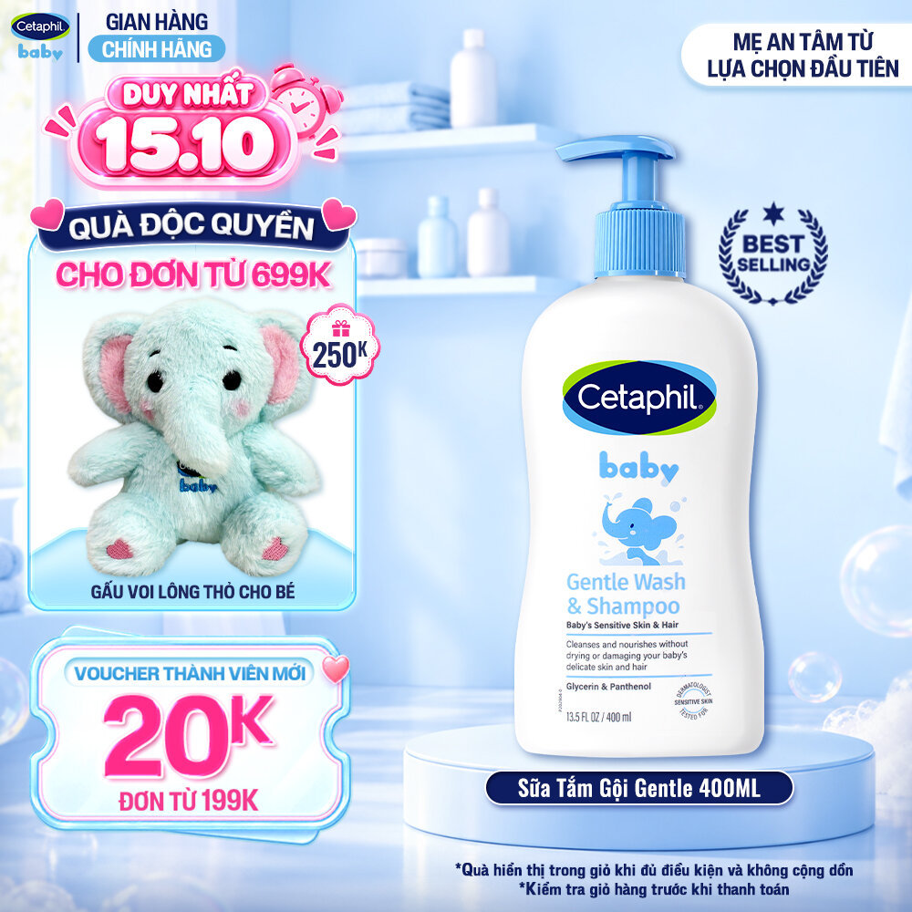 Sữa tắm gội dịu lành cho bé CETAPHIL BABY GENTLE WASH & SHAMPOO 400ML