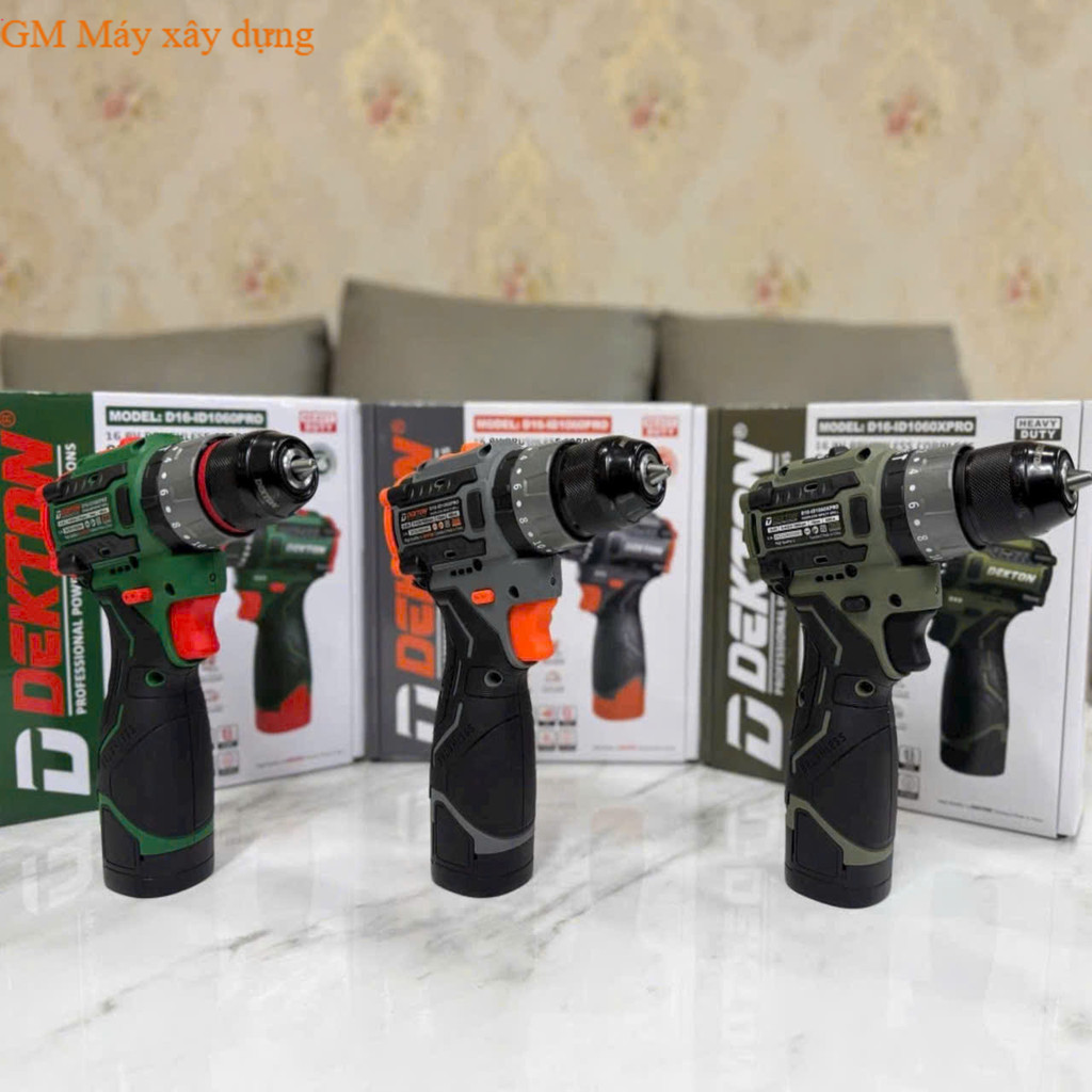 Máy khoan pin DEKTON D16-ID1060PRO (chưa có pin sạc) tùy chọn màu GM xây dựng HUKAN