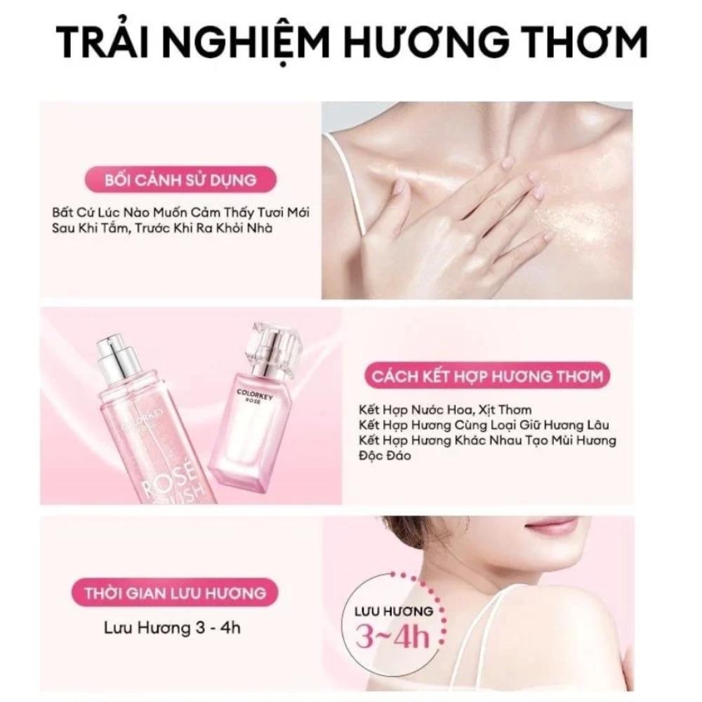 Ảnh 6 của Xịt thơm toàn thân COLORKEY ROSÉ Shimmer Fragrance Mist lưu hương tươi mát, dưỡng ẩm nhẹ