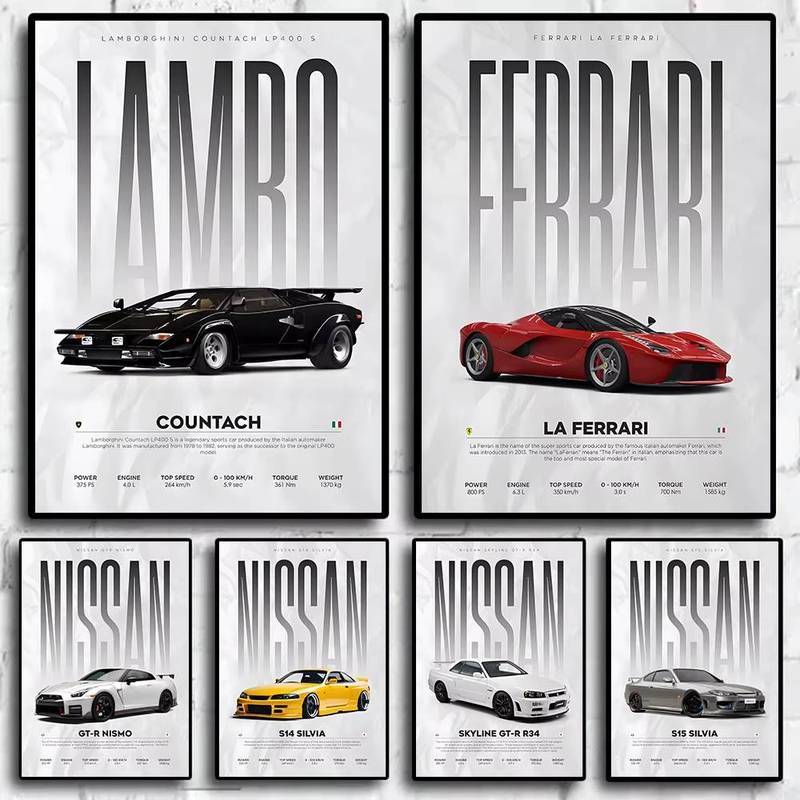 Ô Tô Biểu Tượng S14 F430 SF90 GTS AMG GT R34 F40 Theo Chủ Đề Nghệ Thuật Nhà Trang Trí Tường Canvas P