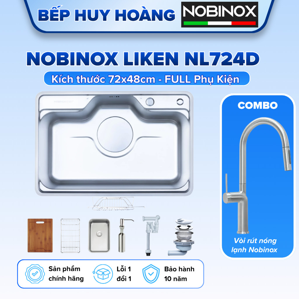 CHẬU RỬA BÁT 1 HỐ NOBINOX LIKEN NL724D | KÍCH THƯỚC 72X48CM | BỀ MẶT MỊN